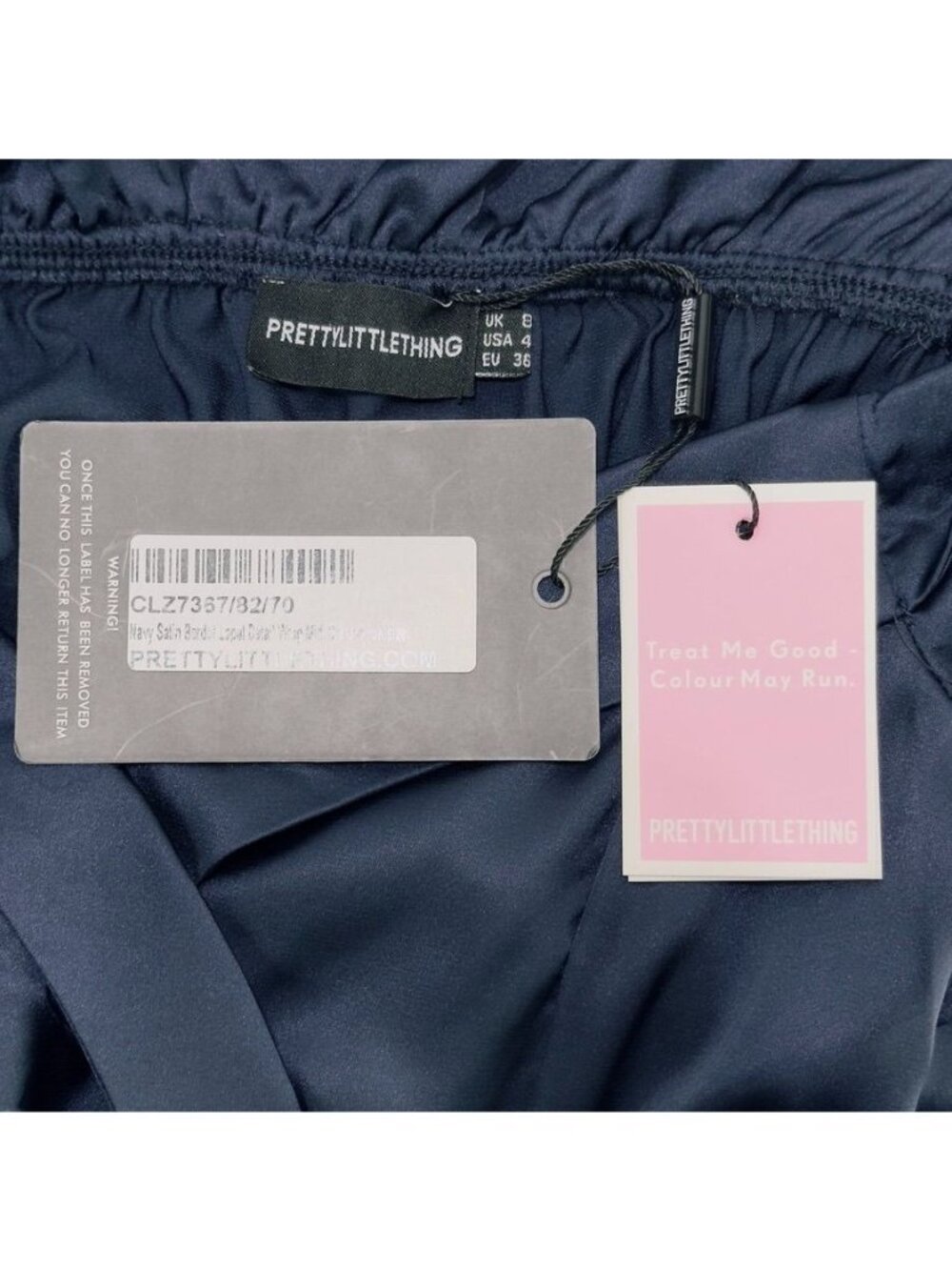 PRETTY LITTLE THING Women's Dress Blue Silky Maxi Ruffled Side Seam Slit Size 4 - Picture 7 of 7